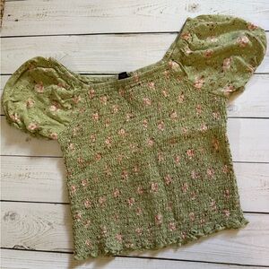 Art Class Green and Pink Smocked Top